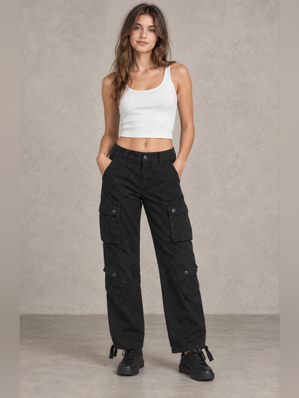 Black Multi-Pocket Cargo Pants Size 32 Utility Y2K